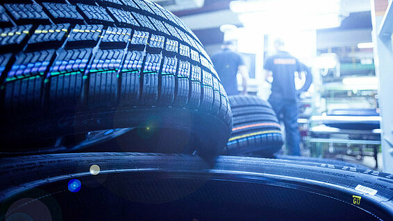 Car tires in production.