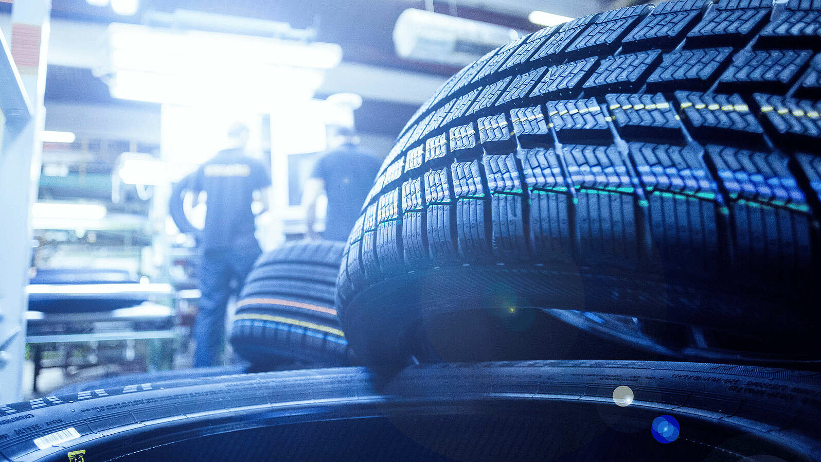 Car tires in production.