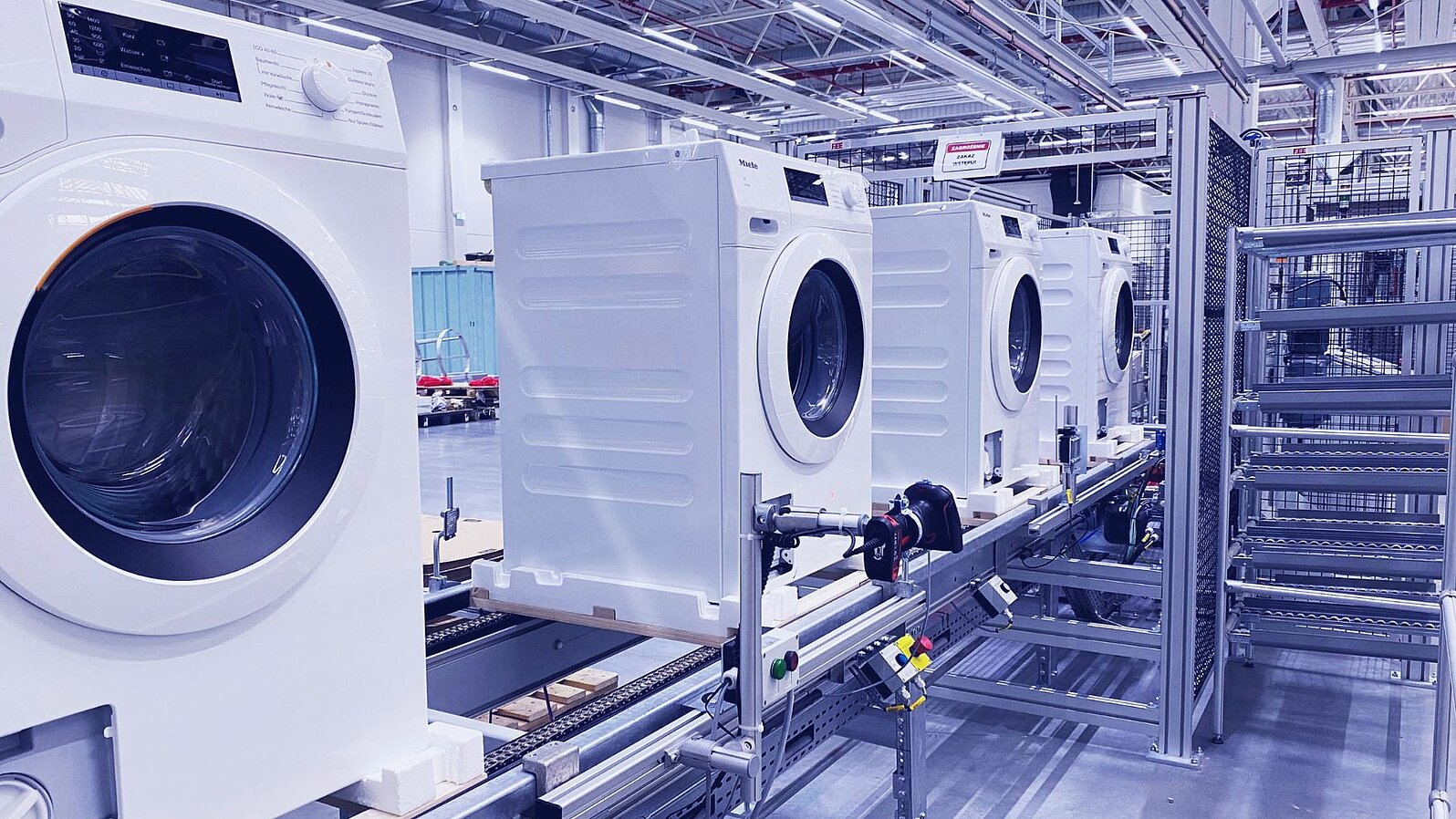 Conveyor belt of a production line for washing machines.