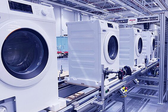 Conveyor belt of a production line for washing machines.