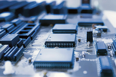 View of a circuit board with electronic components.
